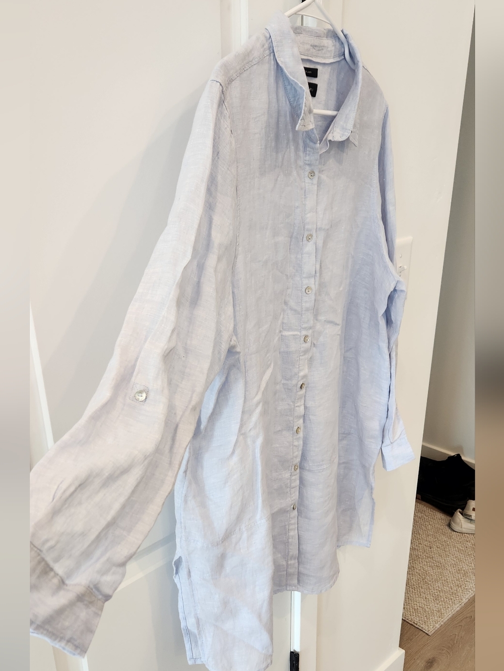 Tahari Pale Blue Linen Button-Front Shirt - Picture 2 of 6
